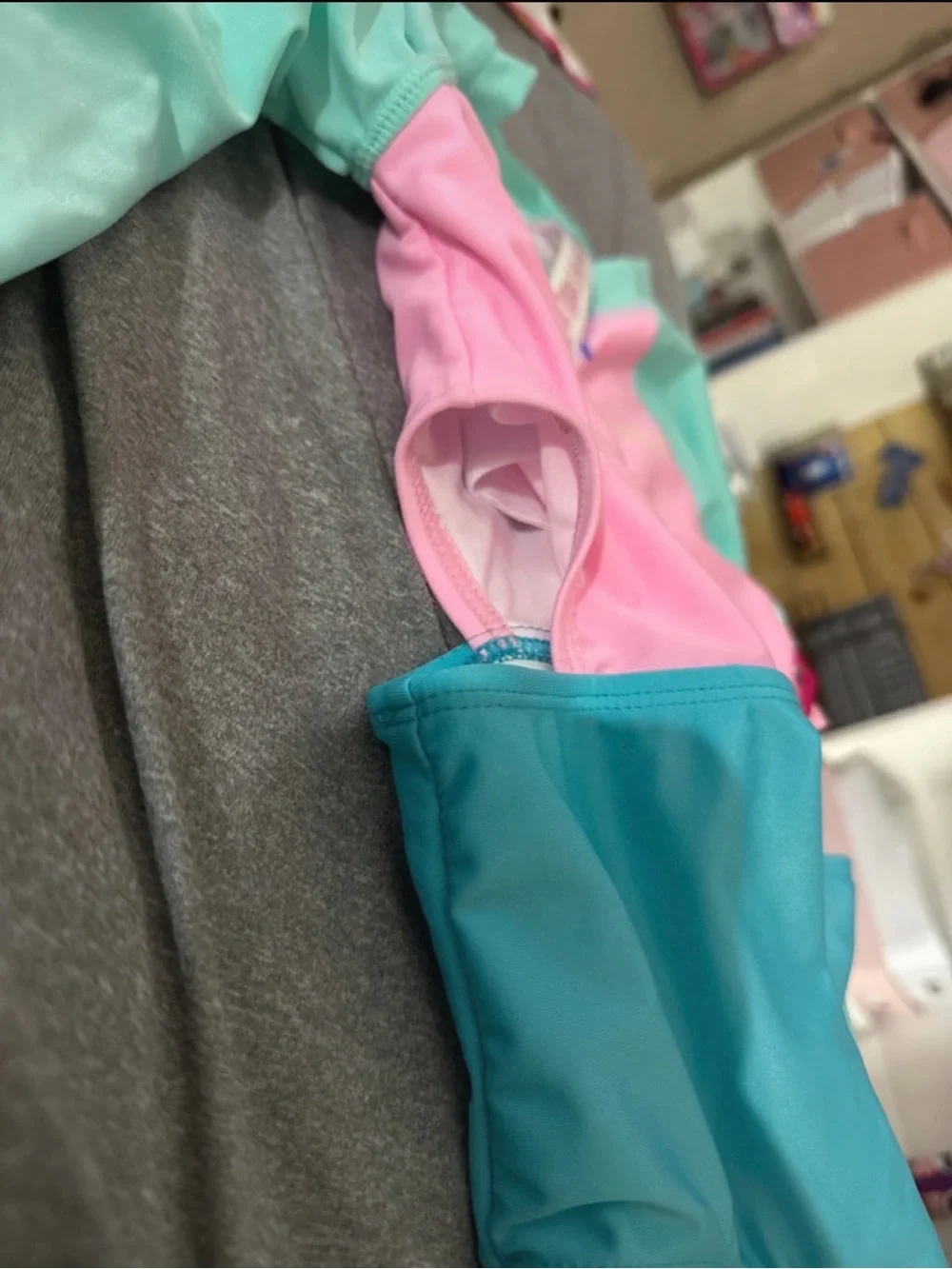 Justice Pink & Aqua Colorblock One-Piece Swimsuit